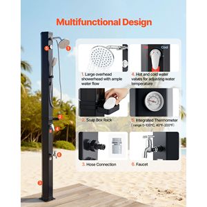 Douche solaire extérieure de 10,6 gallons avec douchette de 6,7 pieds, robinet à main et à pied, réglage eau chaude et froide, matériau PVC - Product Image 3