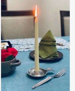 Silver Metal <b>Taper</b> <b>Candle</b> <b>Holder</b> - Vintage Handled Candlestick Tray with Leaf Handle for Dining Table Centerpiece Home Decor - Product Image 2