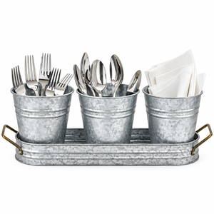 Wholesale Farmhouse Galvanized Metal Cutlery Holder with Handle Hammered <b>Kitchen</b> Utensil <b>Caddy</b> and Silverware Flatware Storage - Product Image 4