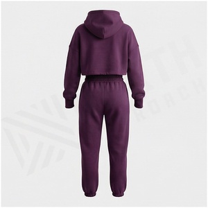 <b>Women</b> Solid Color Hooded Sweatshirt & <b>Jogger</b> Pants Set Full Sleeve Casual Tracksuit Autumn 100% Cotton Midweight <b>Fleece</b> - Product Image 2