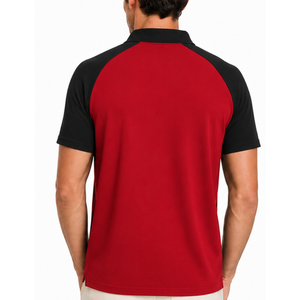 Polo de manga corta para hombre, de alta demanda, con cremallera de un cuarto, estilo raglán, en rojo y negro, transpirable, para golf. - Product Image 4