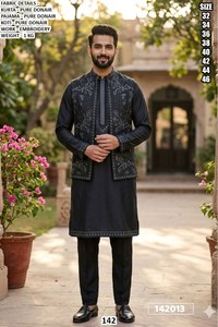 Conjunto de Kurta Largo para Hombre, Estilo Tradicional Shadow Royal, Bordado Bandhani, Suave, para Bodas, Fiestas y Diwali - Product Image 2