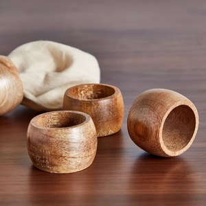 Anneau de serviette traditionnel en bois d'acacia pour table, cadeaux, restaurants, anneau de serviette rond en bois de hêtre, vaisselle artisanale - Product Image 4