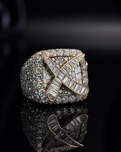 Bague de fiançailles et de mariage économique en argent sterling 925, design cluster hip-hop, unisexe pour lui et elle, plaqué or, idéale comme cadeau - Product Image 1