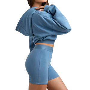 Customised Logo 100% Cotton Oversized Crop Drop Shoulder Hoodie Women Pullover with Embroidery Hole Detail <b>Raw</b> Hem Short Length - Product Image 2