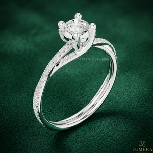 Anillo de Compromiso de Moissanita con Corte Redondo Personalizado, Anillo de Boda Solitario con Banda Trenzada de Oro Blanco para Mujer - Product Image 4