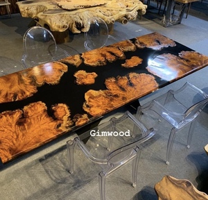 SET DE TABLE À MANGER EN BOIS MASSIF AVEC RÉSINE ÉPOXY AVEC CHAISES STYLE EXOTIQUE FABRIQUÉ AU VIETNAM USINE WHATSAPP + 84 - Product Image 2