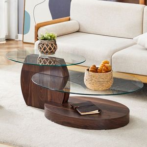 Tavolino da Caffè Moderno a Doppio Strato con Venature in Noce, Design Versatile, Disponibile in Diversi Colori, Vetro Rinforzato, Pannello in Fibra di Legno, Adesivo - Product Image 6