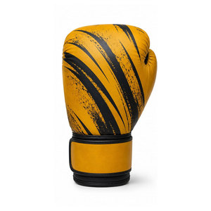 Guantes de boxeo profesionales de cuero con diseño de rayas amarillas y negras, cierre de cordones en la muñeca, para adultos, equipo de entrenamiento de boxeo - Product Image 2