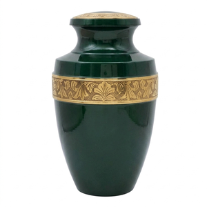 Urna funeraria de latón con acabado en oro de alta calidad y calidad superior para adultos, con banda grabada en oro, para cenizas humanas. - Product Image 3