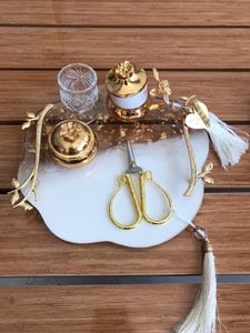 Gold Metal Storage Jar Set with Lid Wedding Favor Resin Tray <b>Scissors</b> - Product Image 1