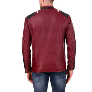 <b>Men's</b> PU <b>Leather</b> Moto <b>Jacket</b> Stand Collar Zipper Closure Red Autumn Style Regular Fit - Product Image 4