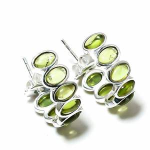Green Amethyst 6X4MM Oval Bezel Setting Christian Sterling <b>Silver</b> Women's Trendy <b>Stud</b> Earrings Anniversary Wedding Gift Party - Product Image 3