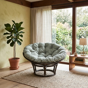 Fauteuil Papasan Mandola en rotin Ksvw avec coussin en tissu gris foncé, fauteuil lounge de salon, mobilier d'extérieur balinais artisanal de qualité supérieure - Product Image 2