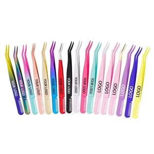 Juego de Pinzas de Precisión para Pestañas, Acero Inoxidable, Punta Dentada, Negro, Dorado, Oro Rosa, Plateado, 4 Piezas - Product Image 2
