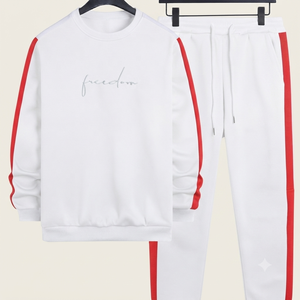 Conjunto Deportivo Ostriya Intl para Hombre, Sudadera con Capucha y Estampado Freedom, Pantalones Largos con Rayas Rojas, Estilo Casual, Talla Grande - Product Image 4