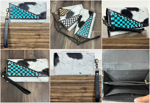 Portefeuille à main pour femme en cuir de vachette véritable de qualité supérieure, à motif à carreaux, fait à la main, porte-cartes en cuir véritable de luxe, porte-monnaie à poignet - Product Image 3