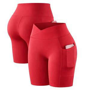 Shorts de yoga personnalisés pour femmes, taille haute unie, élastique, avec poches, sans coutures, effet froncé aux fesses, séchage rapide, vêtements de sport OEM sous marque privée - Product Image 4