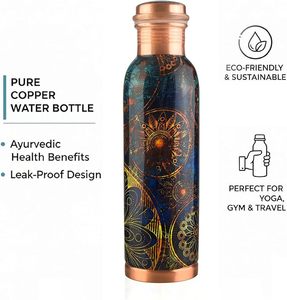 Mandala Printed Copper Water Bottle Pure Ayurvedic Copper Vessel Abstract Art Design Leakproof Sports Yoga <b>Drinkware</b> - Product Image 2