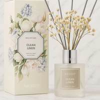 Diffuseur de parfum Aikun Frosted 100 ml en verre transparent avec bâtonnets gris, fleurs séchées et coffret cadeau floral pour chambre à coucher