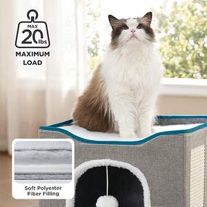 Lits pour chats d'intérieur - Grande tanière pour chat avec boule en peluche suspendue et griffoir, abri pliable pour chat - Product Image 3