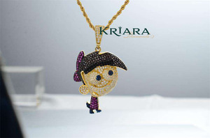 Colgante de Moissanita Chapado en Oro de 18K con Diseño de Dibujos Animados, Corte Brillante Redondo, Microincrustaciones, Estilo Hip Hop, Unisex, para Uso Diario - Product Image 2