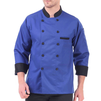 Veste de chef professionnelle à manches longues, double boutonnage, avec fermeture à boutons et col montant, unisexe, en coton bleu