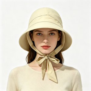 Women UPF50+ Sun Protection Canvas <b>Bucket</b> <b>Hat</b> Neck Strap Bow Quick Dry Lightweight Outdoor Travel Fisherman <b>Hat</b> Image Custom - Product Image 1