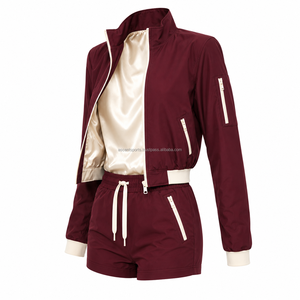 Ladies <b>Zip</b> <b>Up</b> Windbreaker Set Breathable Nylon Fabric Contrast Piping Trim Custom Printed Logo Custom Factory Direct For Wear - Product Image 1