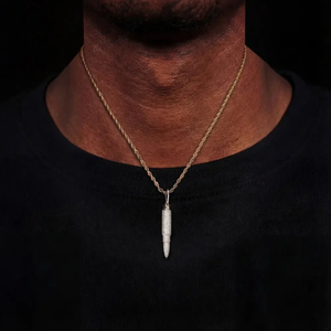 Colgante de Plata con Moissanita en Tono Amarillo, Forma de Bala, Estilo Hip Hop, Collar con Dijes, Joyería para Hombre, Regalo, 60mm - Product Image 5