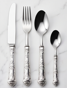 Service de couverts Royal Design finition argentée pour dîners de luxe, mariages, fêtes, maison, cuisine, restaurant et restauration. - Product Image 1