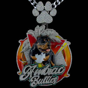 Colgante de cara de perro VVS Moissanite 3D personalizado con colgante de esmalte de forma redonda de 3 pulgadas colorido personalizado - Product Image 1