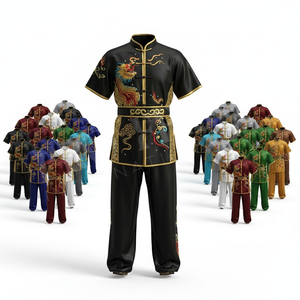 Nuevo Conjunto de Kung Fu de Color Sólido con Diseño Decorativo Hecho a Mano, Uniforme de Karate de Alta Calidad de Manga Corta para Artes Marciales Tradicionales de Tai Chi - Product Image 1