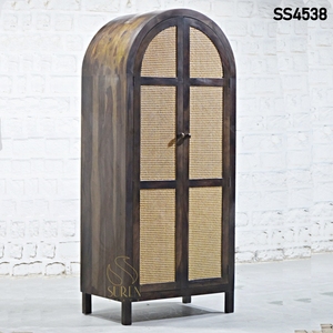 Armario de Madera y Ratán con Arco, Mueble de Almacenamiento para Dormitorio, Armario Independiente Contemporáneo - Product Image 1