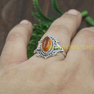 Natural Carnelian Gemstone <b>Ring</b> 925 Sterling <b>Silver</b> Handmade Boho <b>Statement</b> Vintage Marquise Cabochon Healing Crystal Jewelry - Product Image 4
