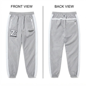 <b>Men</b> Windbreaker Pants Premium 140 GSM Polyester Shell Light Grey <b>White</b> Side Panels High Street Style Drawstring Closure Elastic - Product Image 1