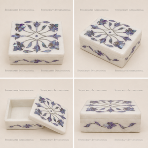Stonecrafts International Blue Mother Pearl Florals Pattern Modern Style Jewelry Storage <b>Box</b> for Worldwide Supply Elegant - Product Image 2