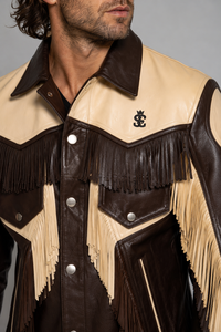 Veste en cuir véritable à franges, coupe-vent, bicolore, écologique, style western cowboy, logo personnalisé, unisexe, vente en gros, OEM, ODM - Product Image 6