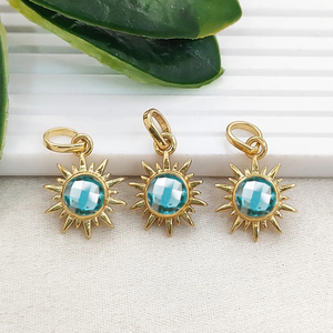 Colgante de Calcedonia Azul con Forma de Sol, Chapado en Oro, con Engaste de Collet, Colgante Redondo de Calcedonia Azul, Colgante de Joyería con Forma de Sol Redondo de 6mm - Product Image 2