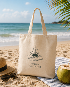 กระเป๋าโท้ท Sunshine State of Mind ผ้าฝ้ายสีเบจ ลายพระอาทิตย์ขึ้นแบบมินิมอล สายสะพายไหล่ ใช้ได้ทุกวัน - Product Image 4