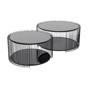 Ensemble de tables basses rectangulaires modernes avec cadre en métal et plateau en verre trempé, design emboîtable pour le mobilier de salon - Product Image 3