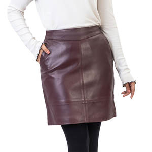 Jupe vintage matelassée taille haute en similicuir PU avec fermeture éclair, style européen et américain, pour femme, avec dentelle et anti-plis - Product Image 1