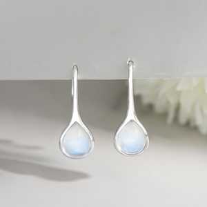 Natural Moonstone Larimar Teardrop <b>Earrings</b> 925 Sterling <b>Silver</b> Gemstone <b>Dangle</b> Cartilage Piercings Jewelry - Product Image 1