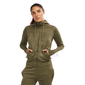 Women Olive Green Hooded <b>Tracksuit</b> Set Full Sleeve Zipper Front Side Pockets Sporty Casual Autumn Wear - Product Image 1