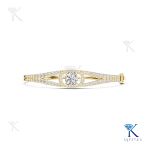 Luxury 14K <b>Solid</b> Gold Unisex Tennis <b>Bracelet</b> Brilliant Cut Lab Grown Diamond Centerpiece Halo Side Diamonds Engagement Party - Product Image 1