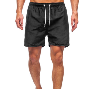 Men's Solid <b>Black</b> Drawstring Swim Shorts Quick Dry Mid Waist Casual Beach Shorts Polyester Short Shorts - Product Image 1