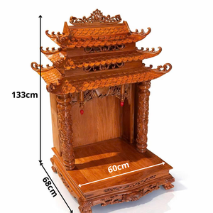 Altar de Madera de Teca Tallado a Mano con Tres Techos, Tradicional y Duradero, para la Sala de Estar, Mueble para el Hogar, para la Prosperidad, con Figuras de Dioses de la Riqueza y de la Tierra - Product Image 4