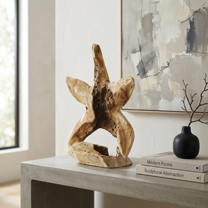 Starfish Handcrafted Wooden Sea Star Sculpture <b>Rustic</b> Coastal Tabletop Decorative Artwork Home Decor Display Accent Natural <b>Wood</b> - Product Image 4