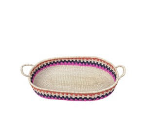 Panier à langer moderne en jonc de mer rose et noir à bandes, avec poignées latérales, en rotin, pour bébé, modèle global - Product Image 1