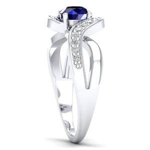 Anillo REYES de Oro Blanco de 14K de Primera Calidad con Zafiro Azul de Corte Redondo de 0.84 Quilates y Moissanita a Precios de Mayoreo - Product Image 3